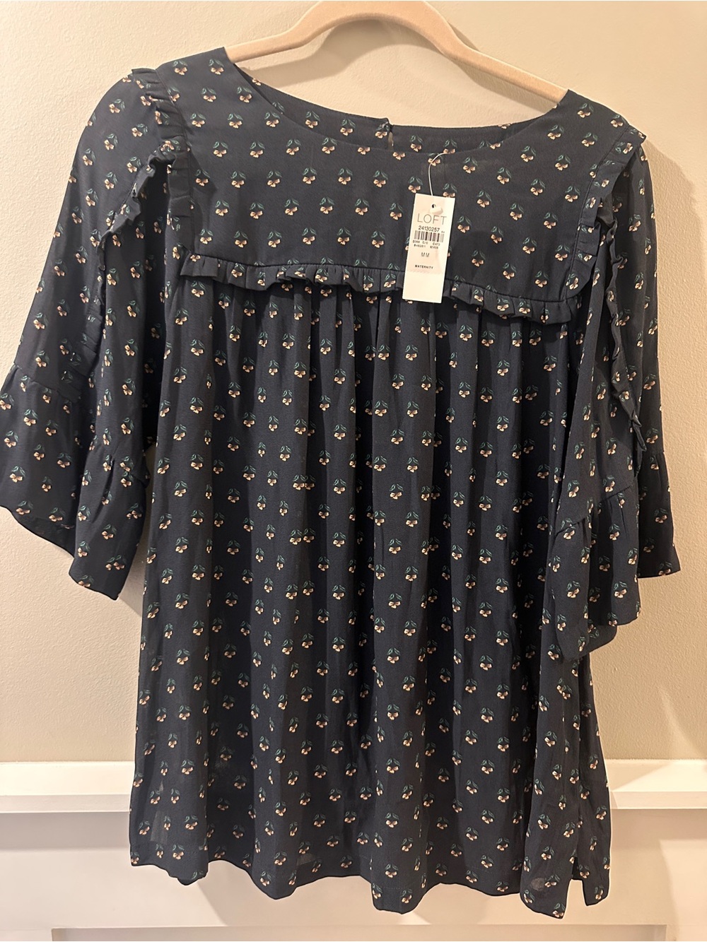 LOFT Navy Floral Yoke-Trim Maternity top